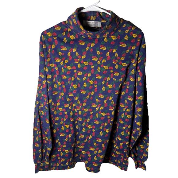 Karen Scott Tops - Vintage 90s Karen Scott Leaf Print Turtleneck Cottagecore Top Fits Medium (XL)